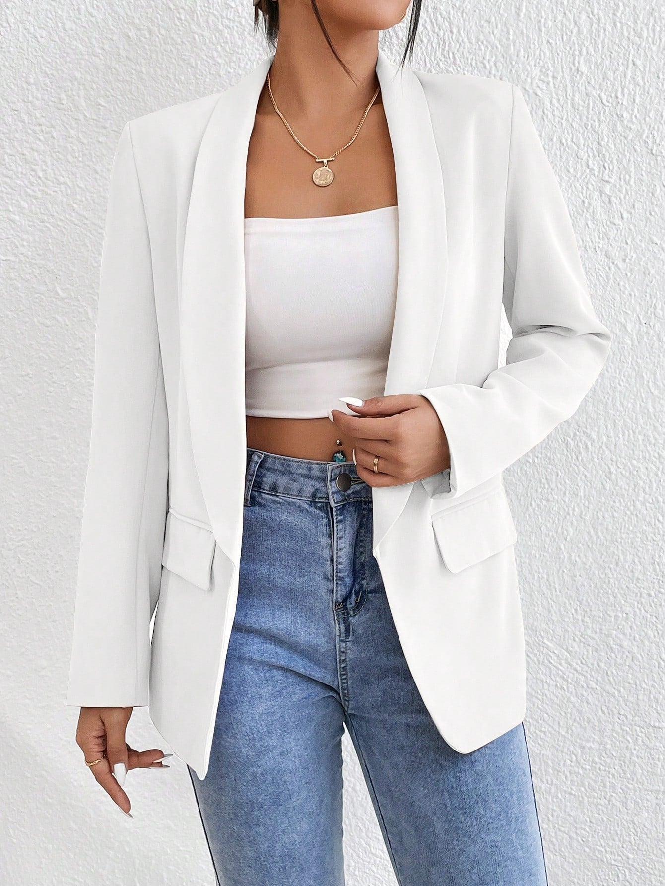 Privé Solid Shawl Collar Blazer