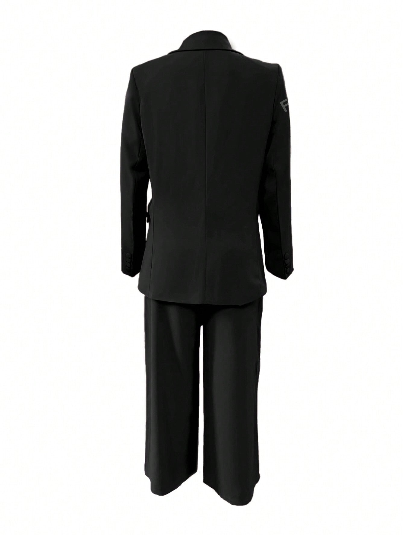 Elegant Flat Lapel Single Button Suit Jacket And Wide Leg Pants Set