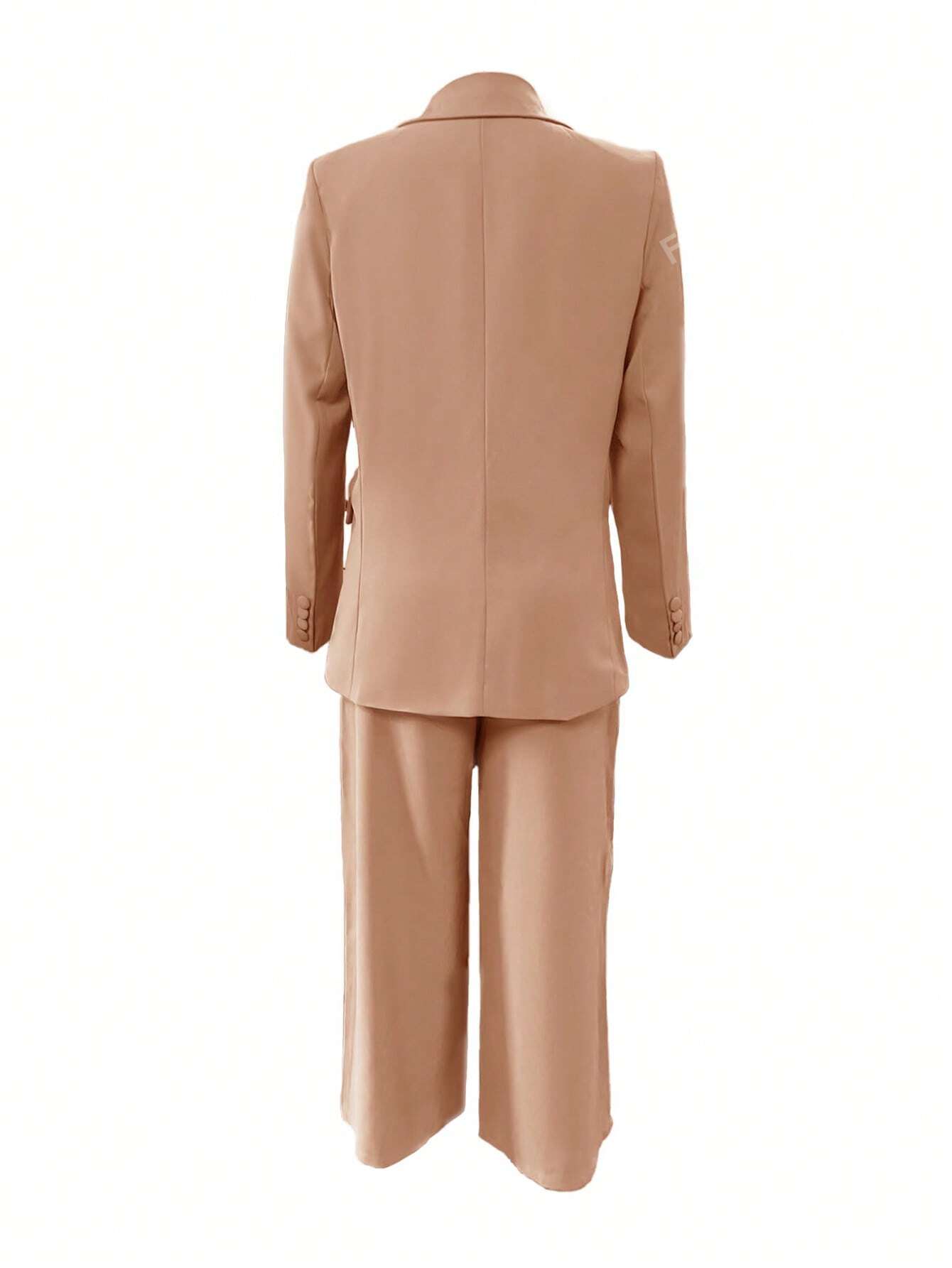 Elegant Flat Lapel Single Button Suit Jacket And Wide Leg Pants Set