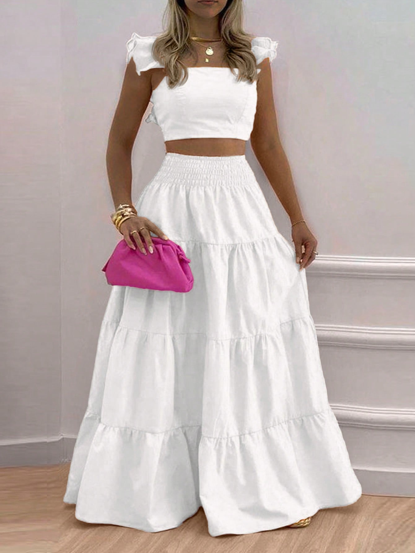 Slayr Vacation Flying Sleeve Whipping Camisole Top And Long Layered Summer Skirt