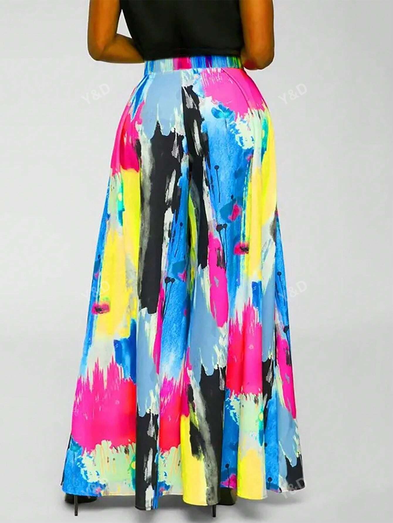 Women's Fashionable Tie-Dye Printed Elastic Waist Straight Wide Leg Pants