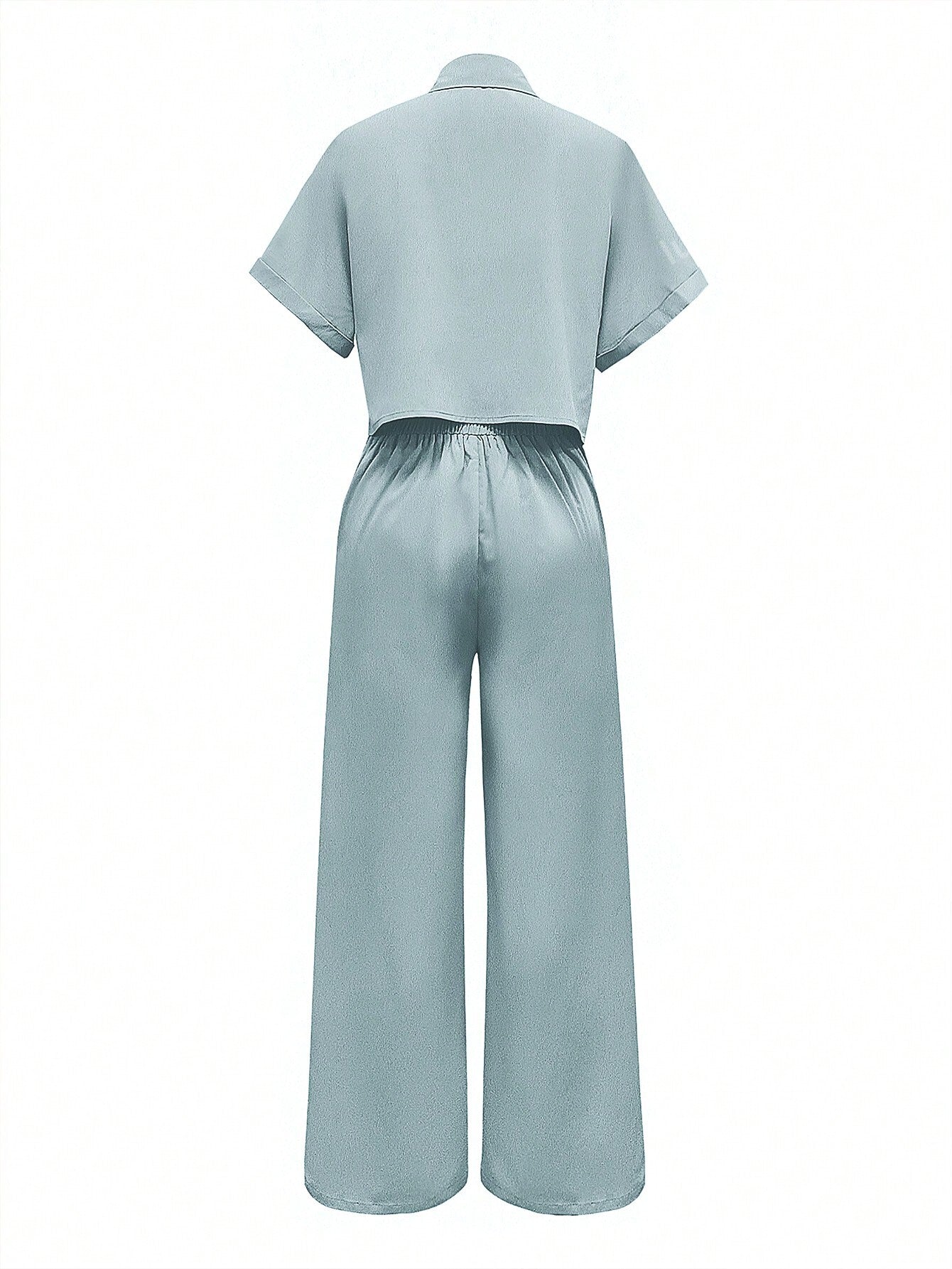 Summer Casual Workwear Short-Sleeved Shirt And Long Pants Two-Piece Set