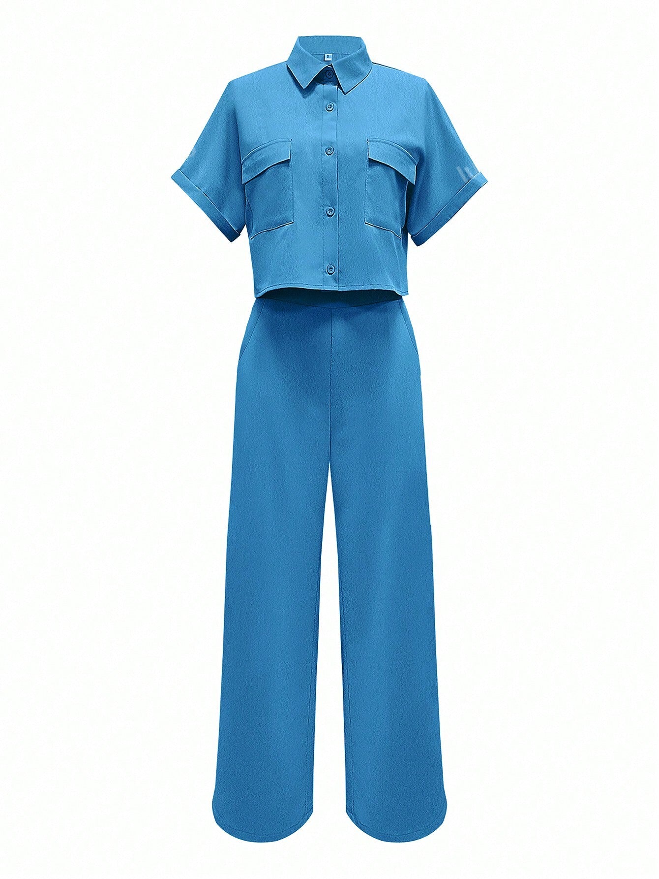 Summer Casual Workwear Short-Sleeved Shirt And Long Pants Two-Piece Set