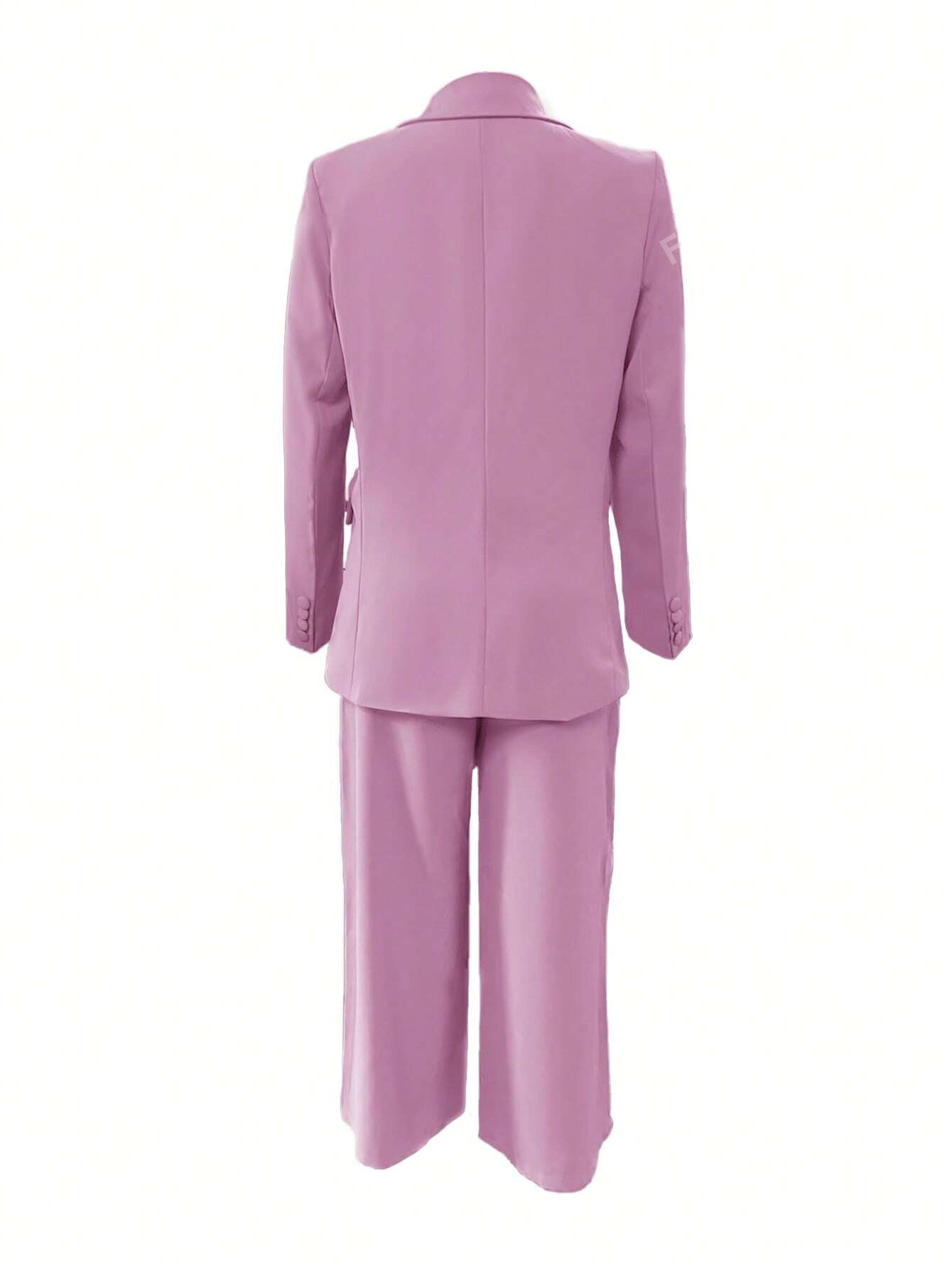 Elegant Flat Lapel Single Button Suit Jacket And Wide Leg Pants Set