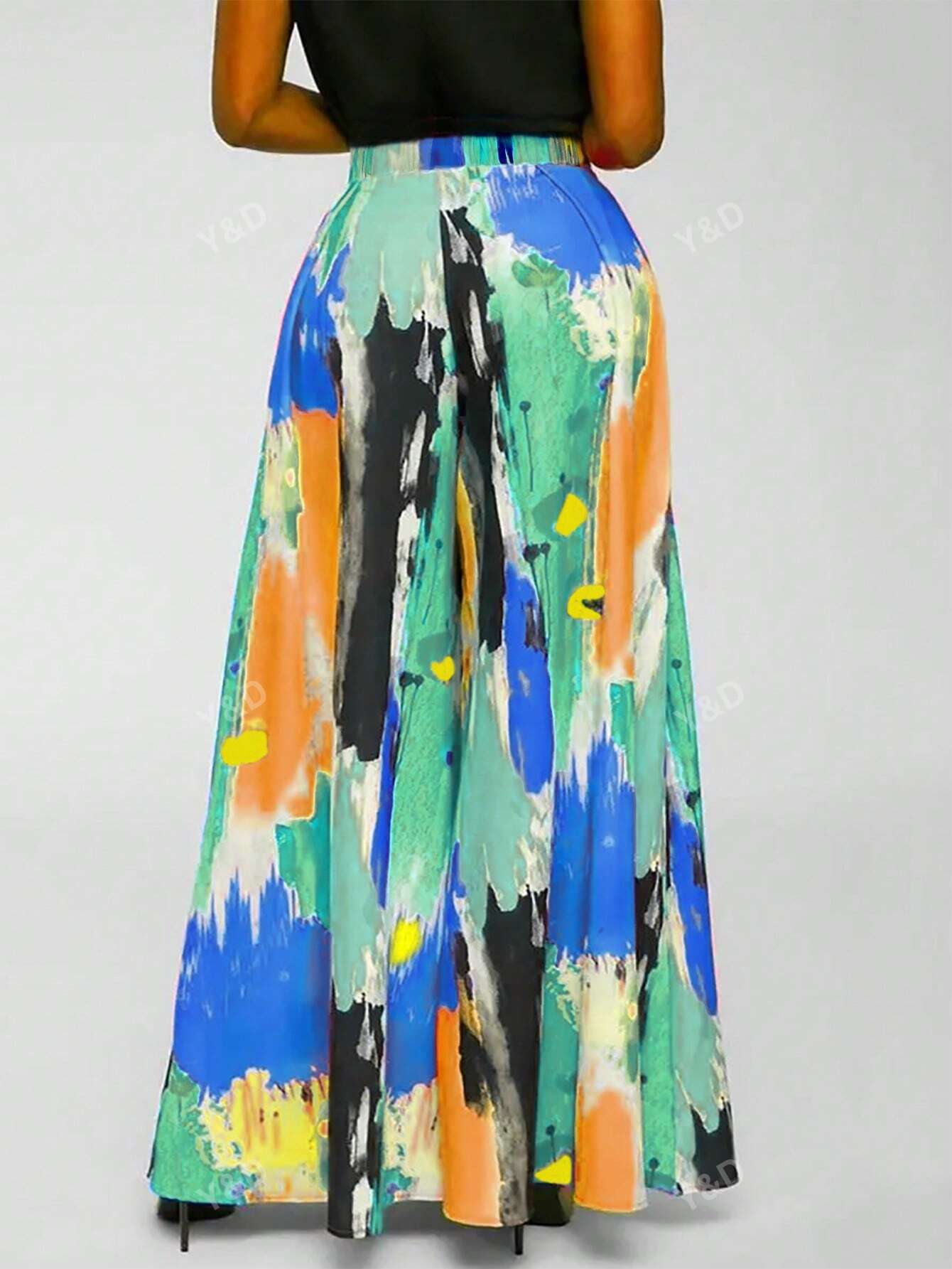 Women's Fashionable Tie-Dye Printed Elastic Waist Straight Wide Leg Pants