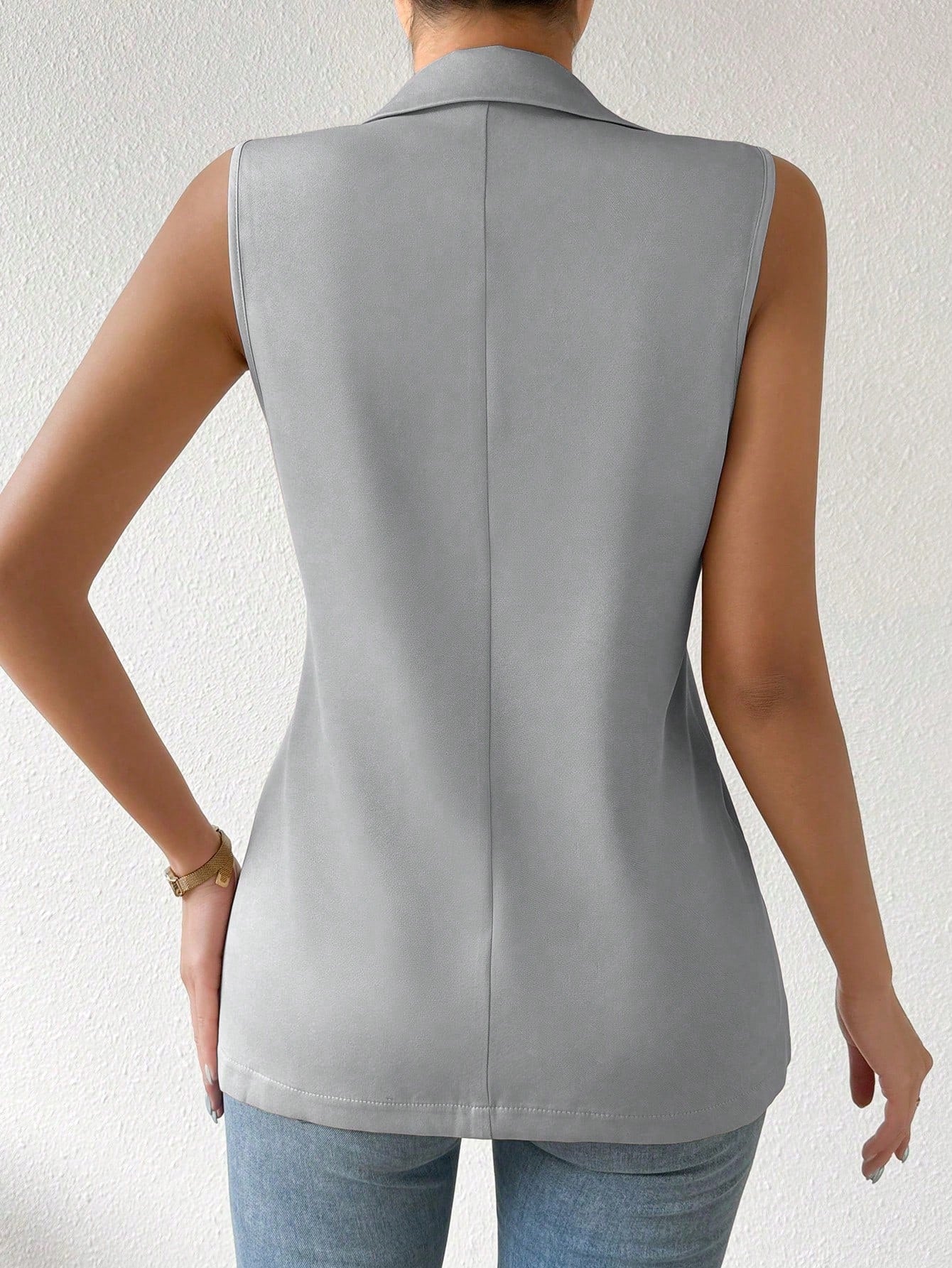 Frenchy Women's Spring Summer Sleeveless Blazer Jacket With One-Button Closure And Lapel Collar