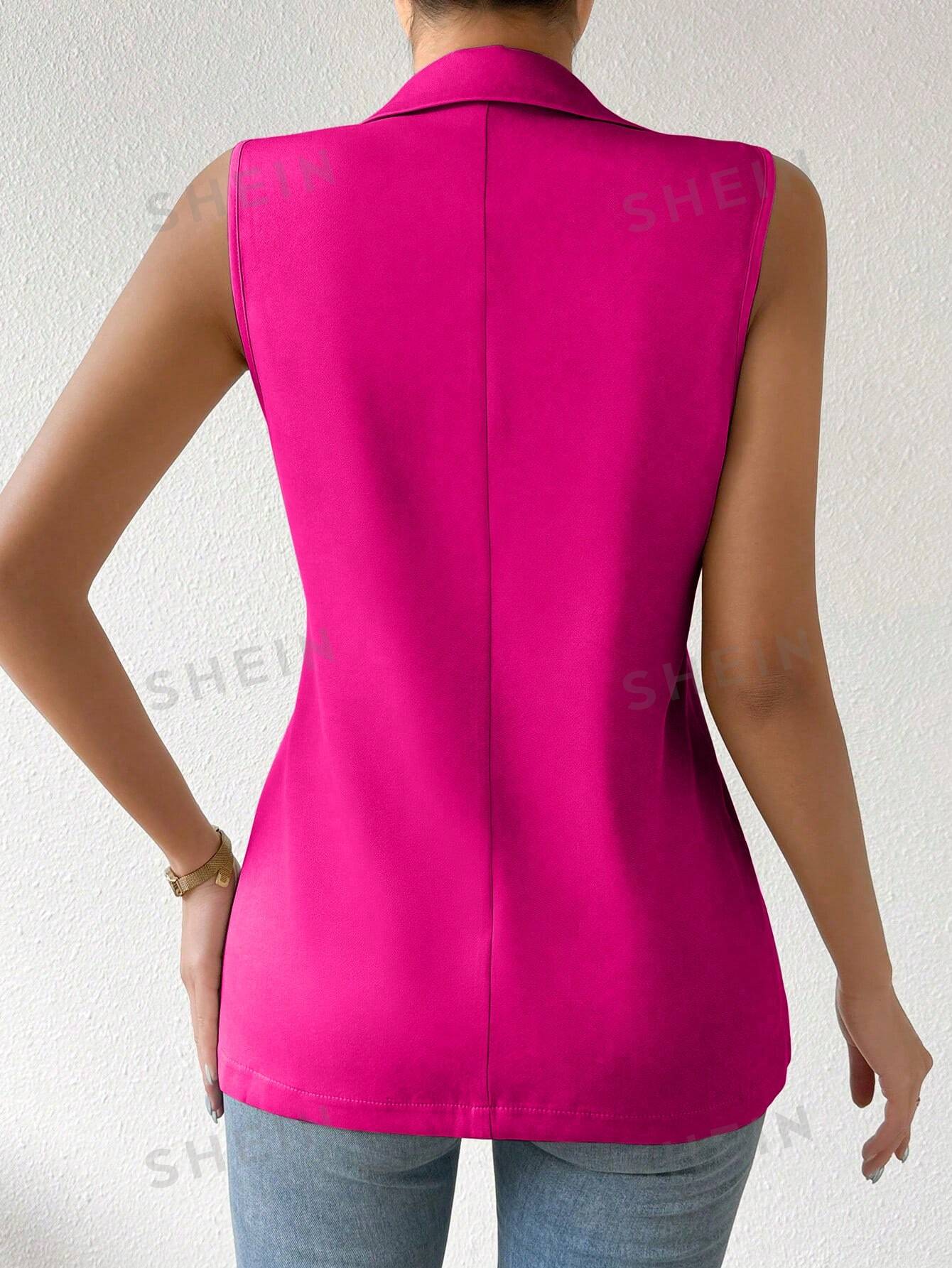 Frenchy Women's Spring Summer Sleeveless Blazer Jacket With One-Button Closure And Lapel Collar