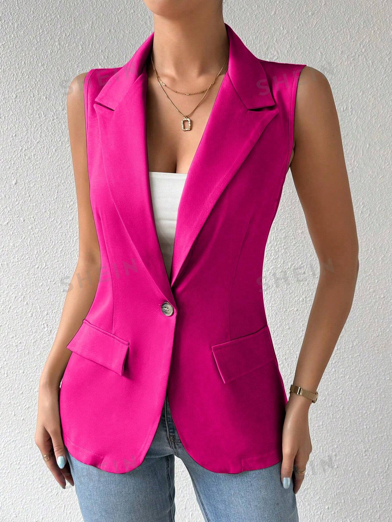 Frenchy Women's Spring Summer Sleeveless Blazer Jacket With One-Button Closure And Lapel Collar