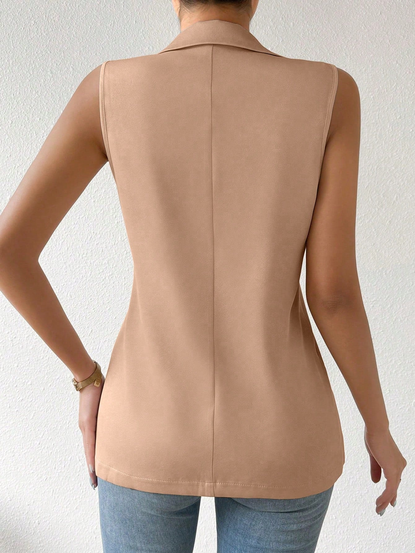 Frenchy Women's Spring Summer Sleeveless Blazer Jacket With One-Button Closure And Lapel Collar