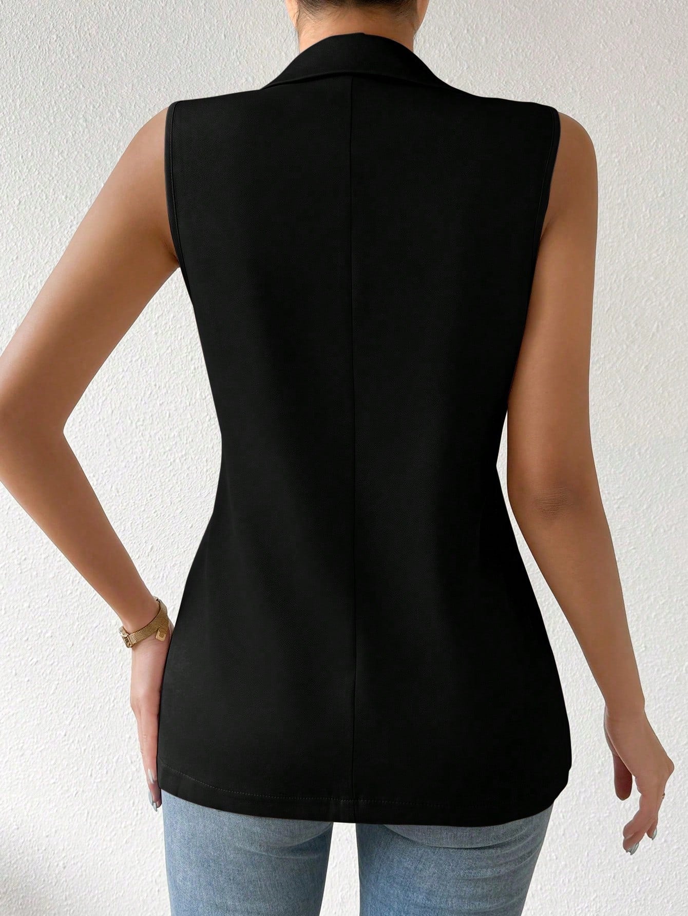 Frenchy Women's Spring Summer Sleeveless Blazer Jacket With One-Button Closure And Lapel Collar