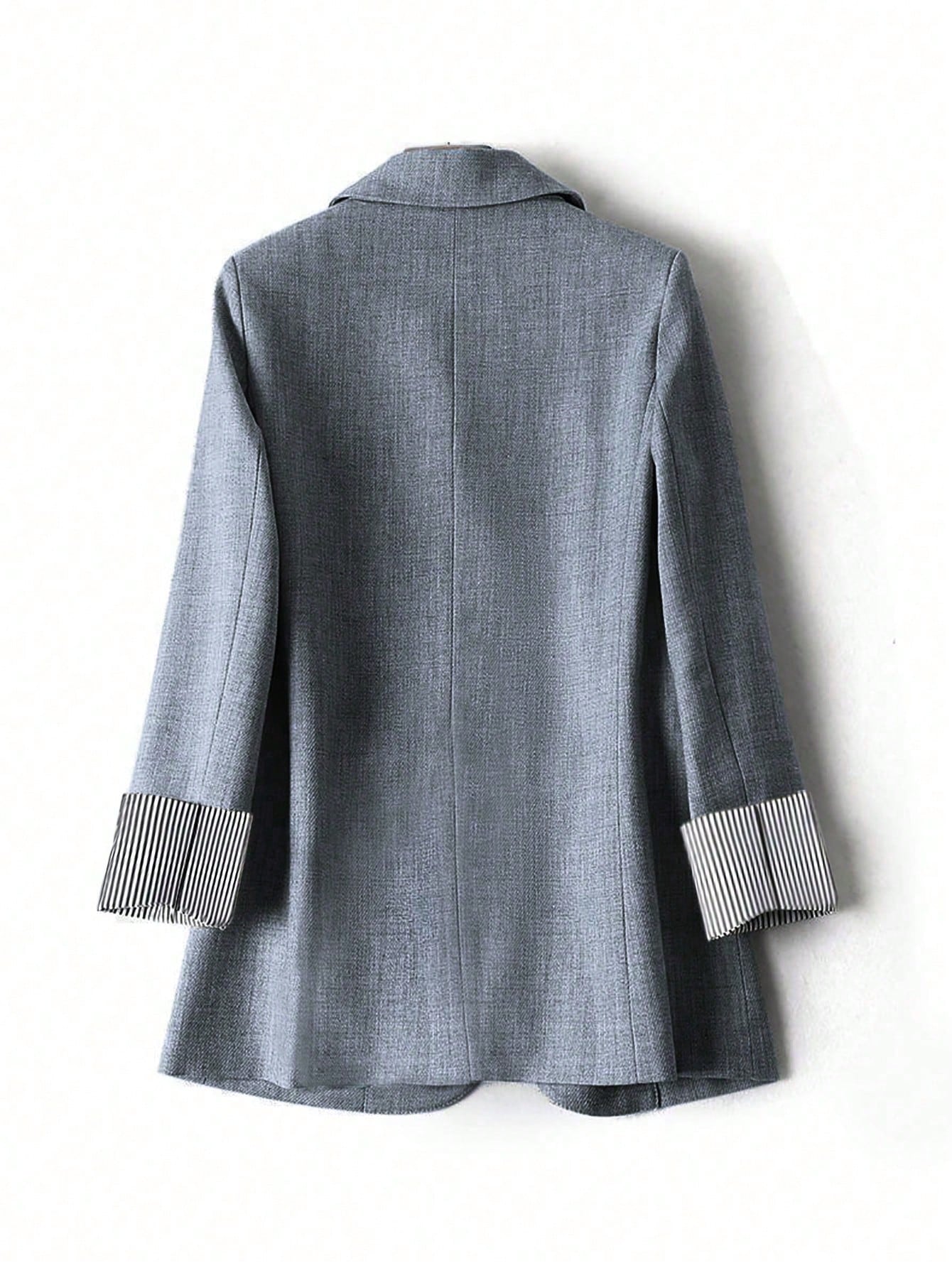 LUNE Grey Striped Patchwork Long Sleeve Lapel Women's Blazer