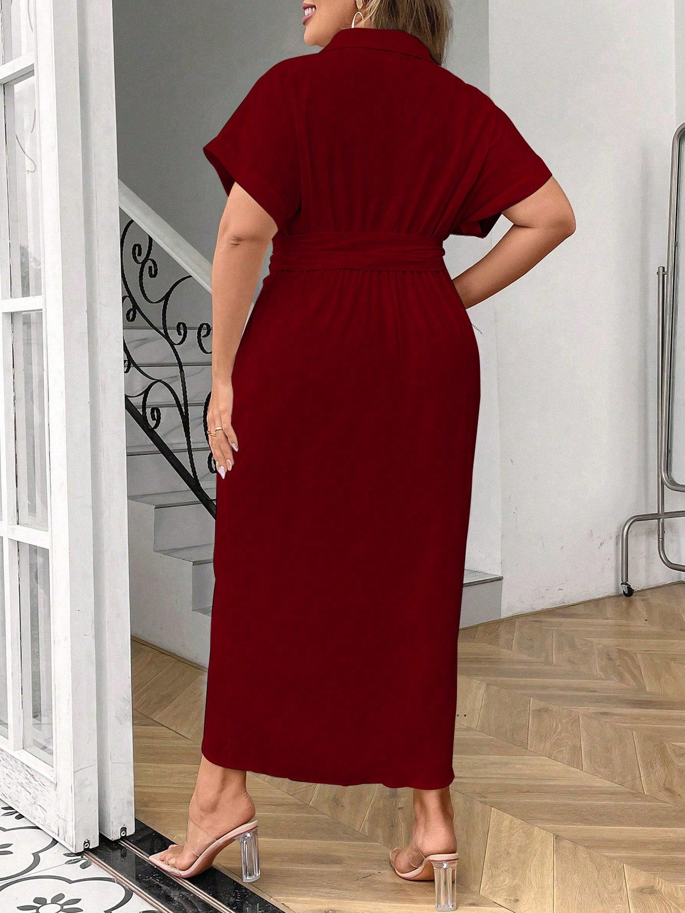 Privé Plus Size Solid Color Pleat Hem Shirt Dress