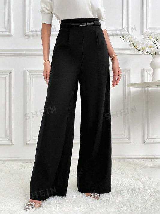 Modely Women's Solid High Waist Wide Leg Loose Casual Office Trousers