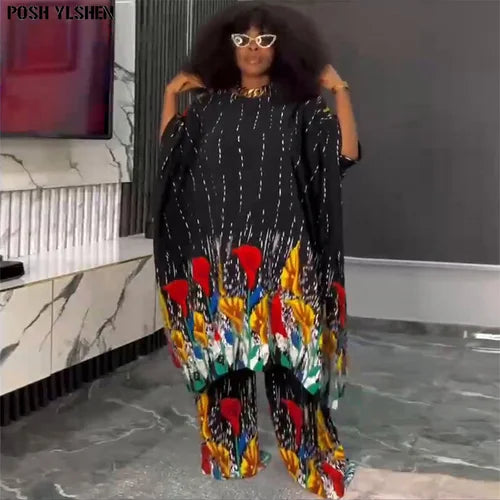 Two Piece Set Clothes for Women African Print Dresses Vacation Outfit 2024 Abaya Pants Suit Dashiki Ankara Turkey Gown Plus Size