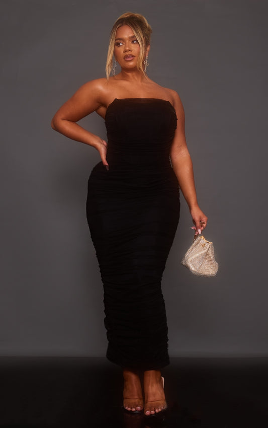 Shape Black Mesh Corset Bandeau Maxi Dress