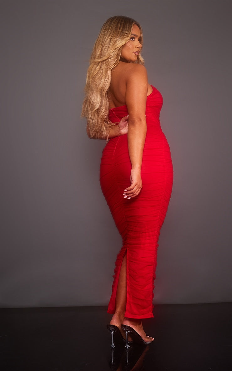 Shape Red Mesh Corset Bandeau Maxi Dress